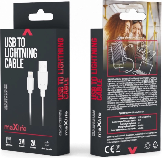 Cablu Maxlife USB–Lightning 2 m alb