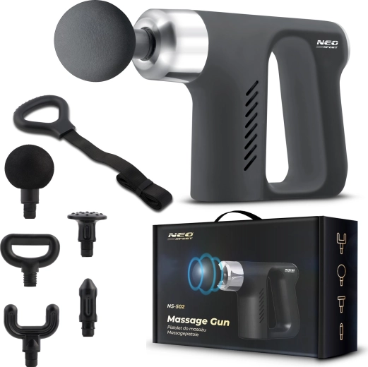 Pistolă de masaj NEO Sport NS-502 cu 5 capete și curea de masaj – negru