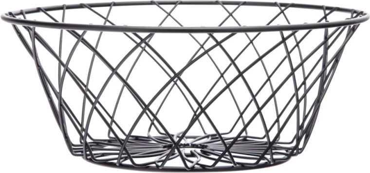 Coș rotund negru din metal pentru fructe, cu decorațiune florală, 25 × 10 cm