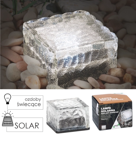 Lumină solară de grădină cub de sticlă 7 × 7 × 5 cm, alb rece