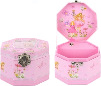 Cutie muzicală de bijuterii roz cu balerină și oglinduță