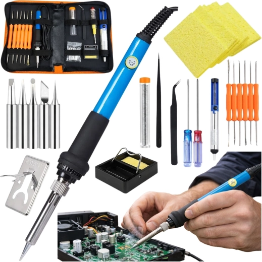 Set de lipit de precizie 60 W cu accesorii și husă