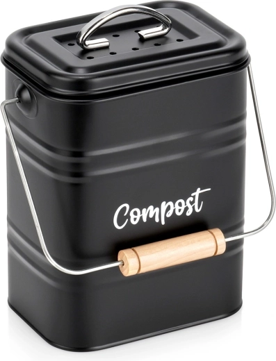 Compostor de bucătărie cu filtru de carbon, metalic, negru, 5 l