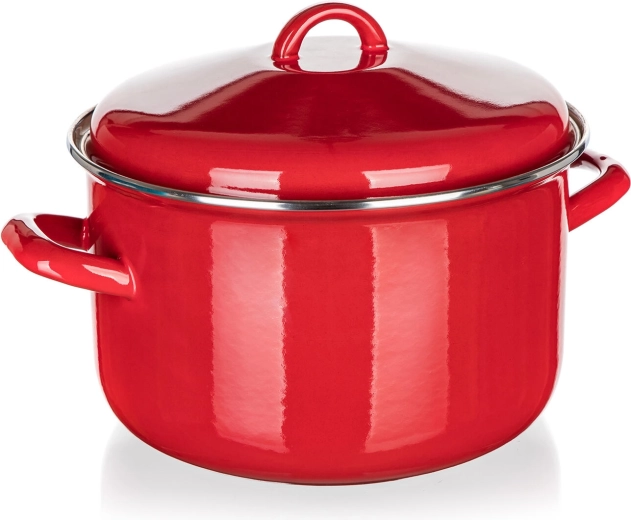 Oală emailată cu capac 24 cm 5,9 l Milton roșu