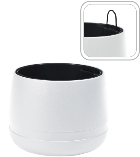 Ghiveci suspendat Koma Waza 48 cm – polipropilenă albă cu inserție interioară