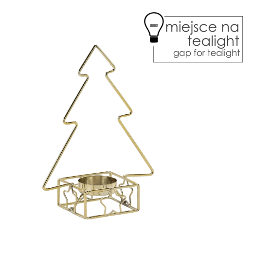 Sfeșnic metalic auriu în formă de brad de Crăciun