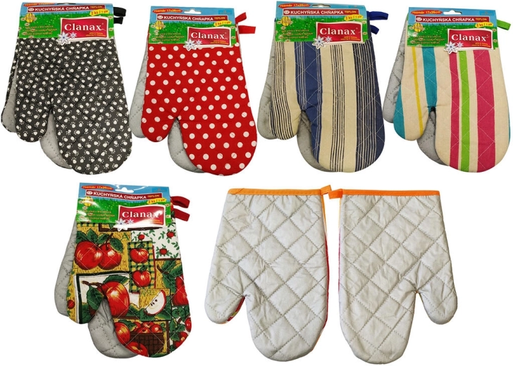 Mănușă de bucătărie din bumbac și teflon cu magnet și agățătoare, mix de modele (2 buc.)
