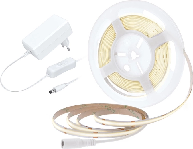 Bandă LED COB Solight cu adaptor și întrerupător, 5 m, alb neutru