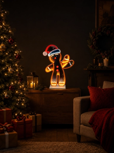 Decorațiune de Crăciun 3D omuleț din turtă dulce cu efect de oglindă infinity LED 50,9 cm - 1 bucată