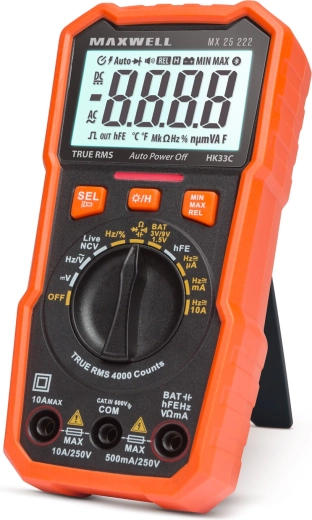 Multimetru digital Maxwell cu tester de baterii și lumină de lucru