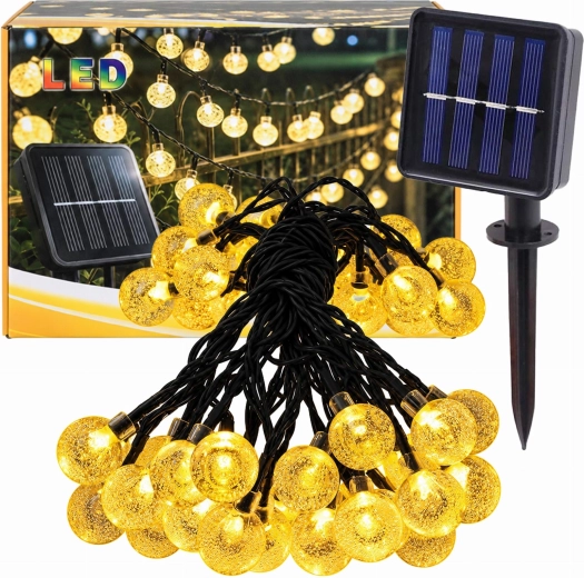 Ghirlandă luminoasă solară pentru grădină cu globuri, 50 LED, 7,5 m