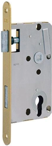 Broască încastrată polocromată, pentru uși dintre camere, distanță 72 mm, dreapta/stânga, cu cilindru