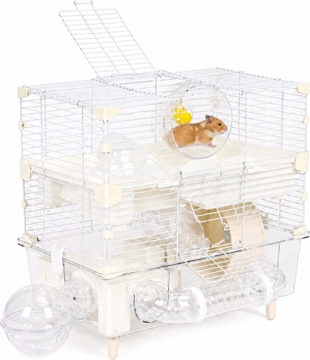 Cușcă Petsi pe 3 niveluri pentru hamsteri și șoareci, cu accesorii, albă
