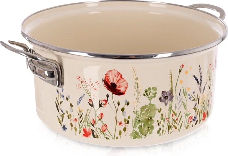 Oală emailată crem cu motiv de maci 24 cm, 3,8 l