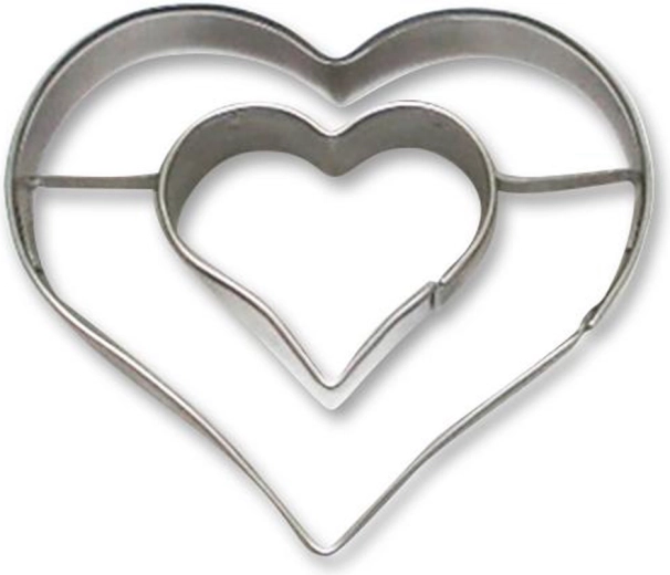 Formă de tăiat prăjituri – inimă dublă din inox 5–6 cm