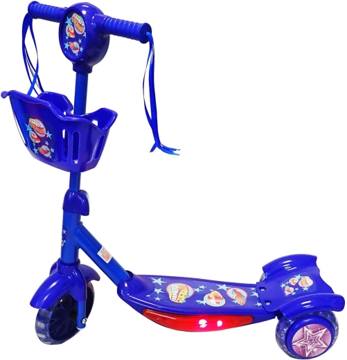 KUBIsport trotinetă pentru copii cu trei roți, cu coș și platformă luminoasă, albastră