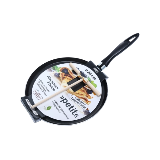 Tigaie din aluminiu pentru clătite SSW Petit 26 cm cu roletă din lemn