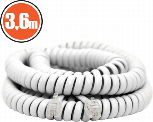 Cablu telefonic spiralat alb, 3,6 m