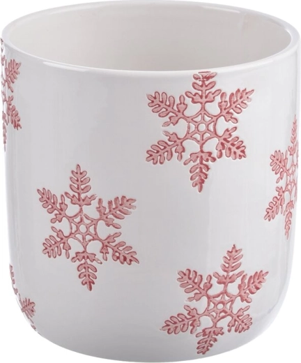 Ghiveci ceramic cu motiv de fulgi de zăpadă alb-roșu 14 × 14 × 14 cm