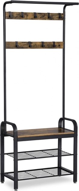 Cuier, suport pentru haine, raft de pantofi din lemn, LOFT