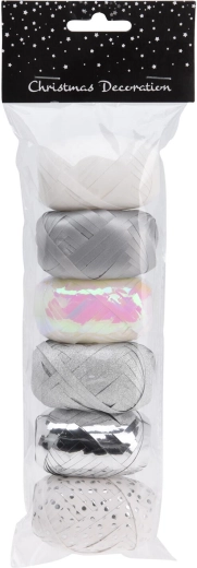 Panglică de legat sclipitoare 8 m albă și argintie, pachet 6 buc