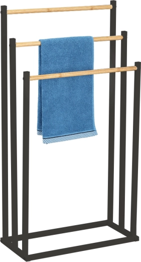 Suport triplu pentru prosoape negru 45 × 22 × 85 cm