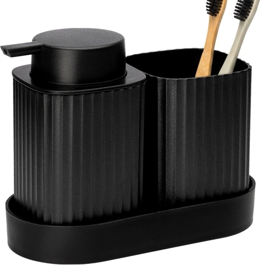 Vilde set de baie negru, 3 piese (dozator, pahar, tăviță)