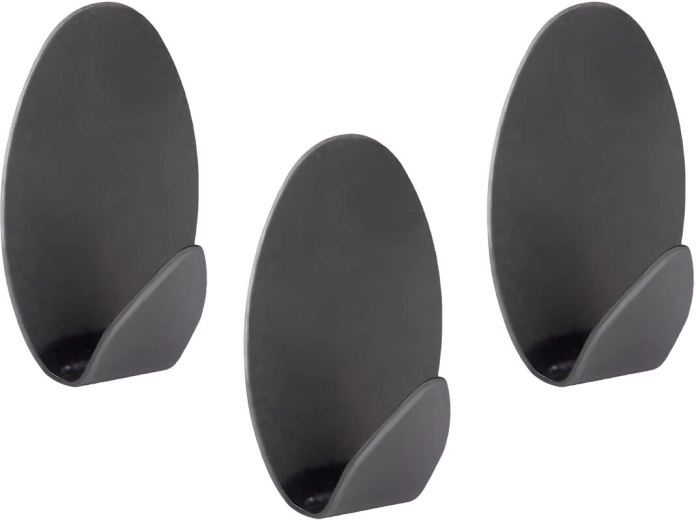 Cârlige ovale autoadezive din oțel negre (3 buc)