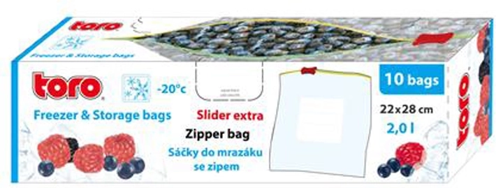 Pungi alimentare pentru congelare TORO 2 l, cu fermoar, 10 buc.