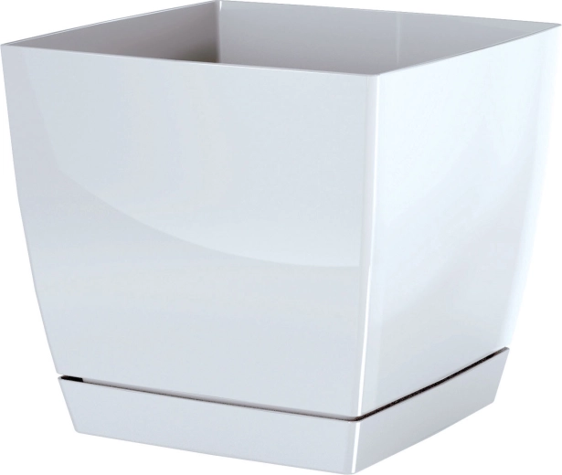 Ghiveci Coubi Square cu farfurioară 13,5 cm alb