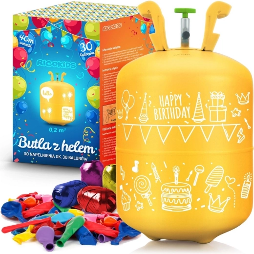 Butelie cu heliu 0,20 m³ cu baloane și panglică Ricokids
