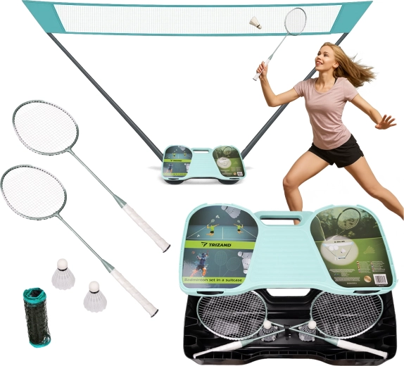 Set pliabil de badminton Trizand cu husă de transport și plasă 4în1