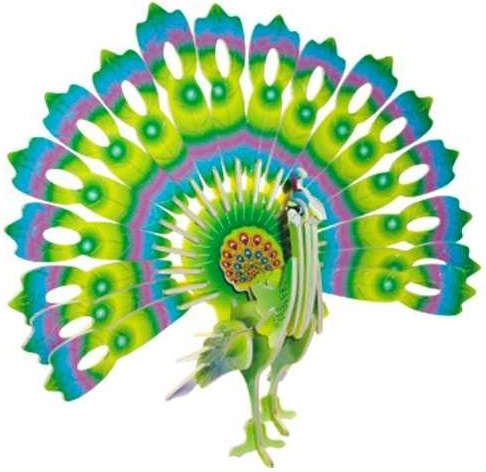 Puzzle 3D din lemn, Păun colorat