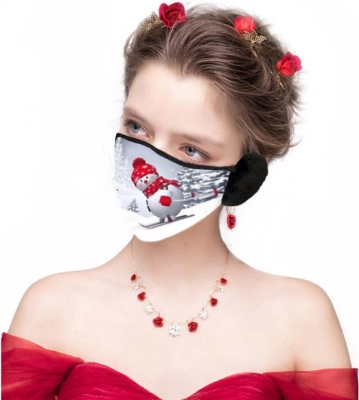 Masca de Crăciun cu protecții pentru urechi Om de Zăpadă