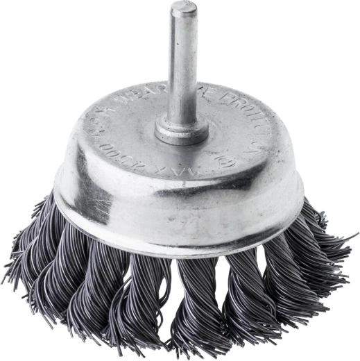 Perie tip cupă din oțel cu coadă 75 mm, sârmă ondulată 0,5 mm