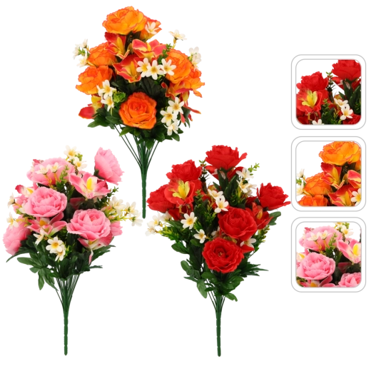 Buchet artificial cu trandafiri și orhidee 52 × 27 × 27 cm, mix de culori