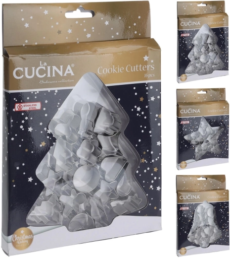 Set de forme de tăiat din inox pentru prăjituri de Crăciun, 16 buc