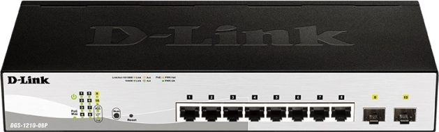 D-Link DGS‑1210‑08P switch smart PoE gigabit 8× RJ‑45 și 2× SFP