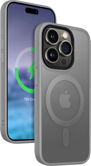 husă hibridă frost mag cover pentru iPhone 15 Pro cu MagSafe – gri
