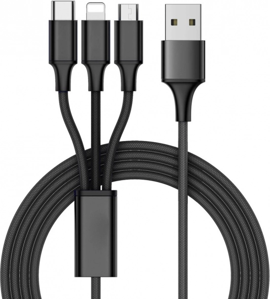 3in1 cablu usb pentru telefon cablu fulger iphone micro usb tip-c 1,2 m – Negru