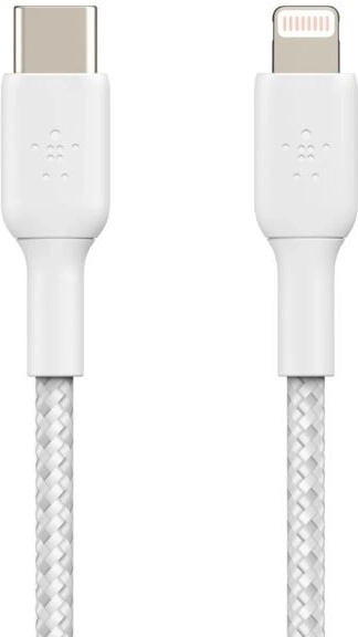 Cablu Împletit USB-C la Lightning 1m alb