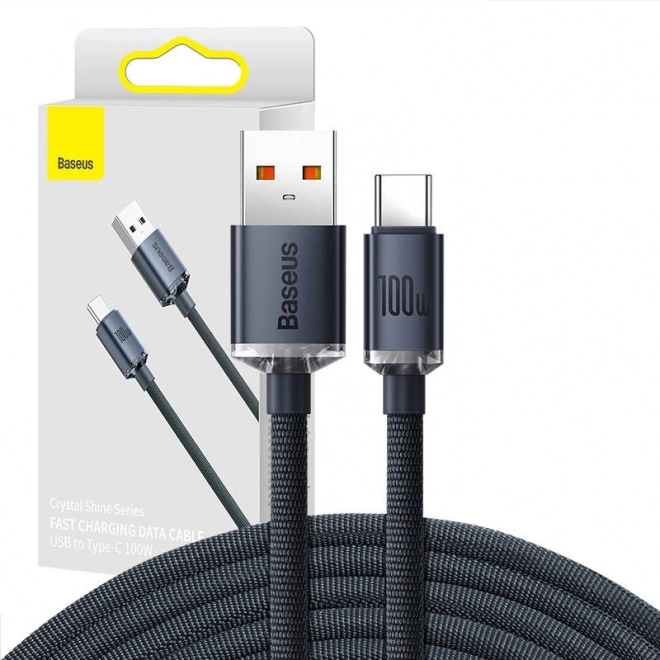 Baseus Crystal Shine cablu USB la USB-C, 100W, 2 m – Negru