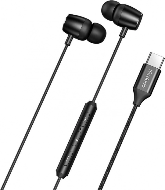 Căști intraauriculare Mcdodo cu fir, USB‑C (negru)