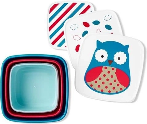 set de cutii pentru gustări zoo bufniță, 3 dimensiuni, fără bpa