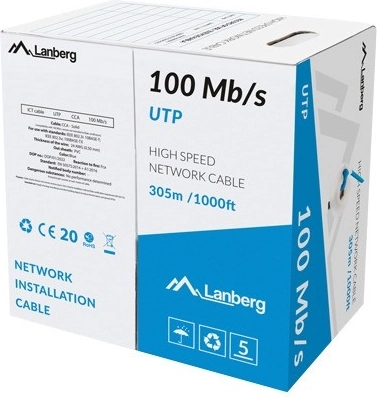 Cablu LAN UTP 100 Mb/s 305 m CCA sârmă plină, albastru