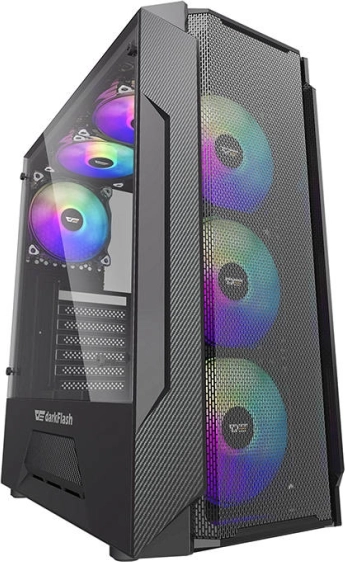 Cutie de calculator Darkflash LEO neagră cu panou de sticlă și iluminare RGB