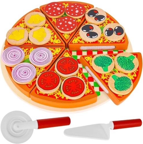 Pizza din lemn cu velcro pentru copii