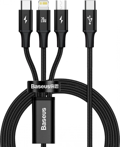 Cablu de încărcare Baseus 3 în 1, 20W, negru, 1,5 m