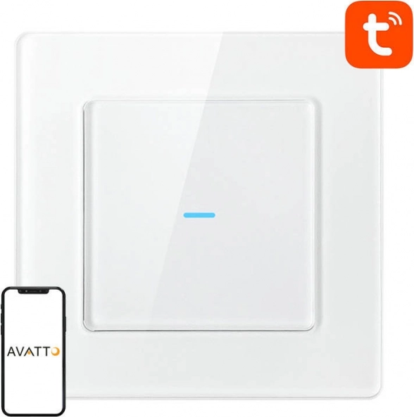 Întrerupător tactil inteligent wi‑fi pentru lumină Avatto, 1 buton, alb