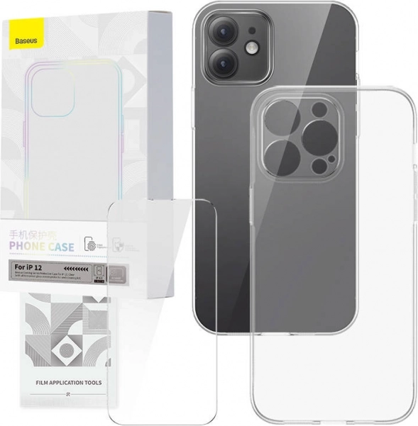 Husă transparentă și sticlă temperată BASEUS CORNING pentru iPhone 12